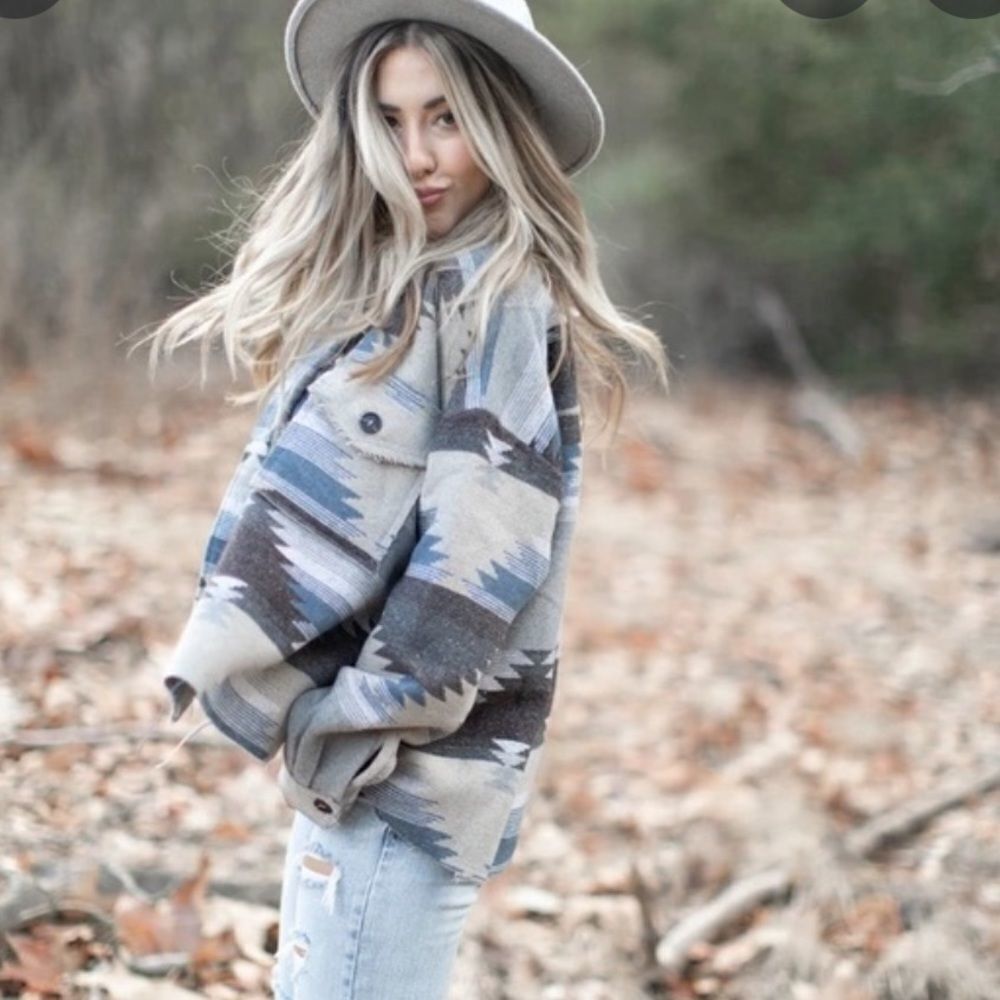 Distressed Aztec Shacket 